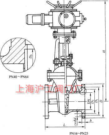 Z941H��Z941Y��Z941W �� PN16~PN63 늄�Шʽ�l�y��Ҫ���μ��Y(ji��)��(g��u)�ߴ�ʾ��D